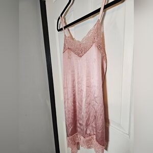 Elegant Pink Lace Trim Chemise Size Large